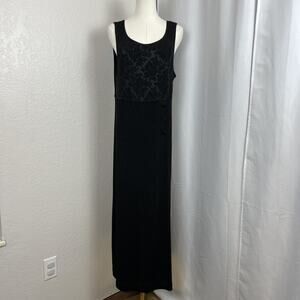 VTG Carole Little Maxi Dress Womens 10 Black Jersey Stretch Whimsigoth Grunge